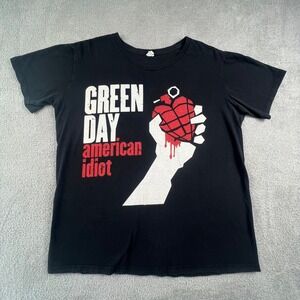 Green Day American Idiot Band T-Shirt Mens XL Black Bay Island Heart Grenade Tee